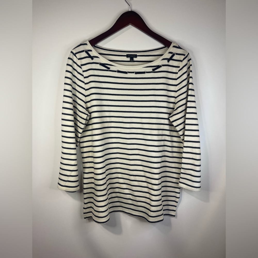 Talbots Striped Black and White Women's‎ blouse.
